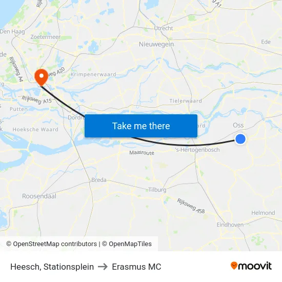 Heesch, Stationsplein to Erasmus MC map