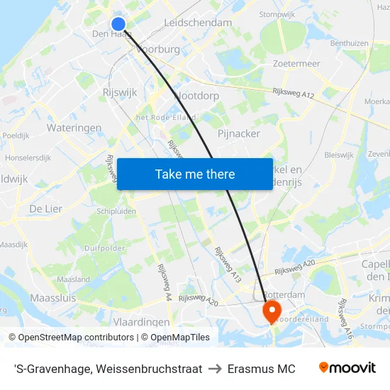 'S-Gravenhage, Weissenbruchstraat to Erasmus MC map