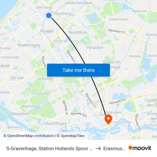 'S-Gravenhage, Station Hollands Spoor (Perron C) to Erasmus MC map