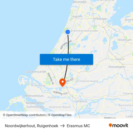 Noordwijkerhout, Ruigenhoek to Erasmus MC map