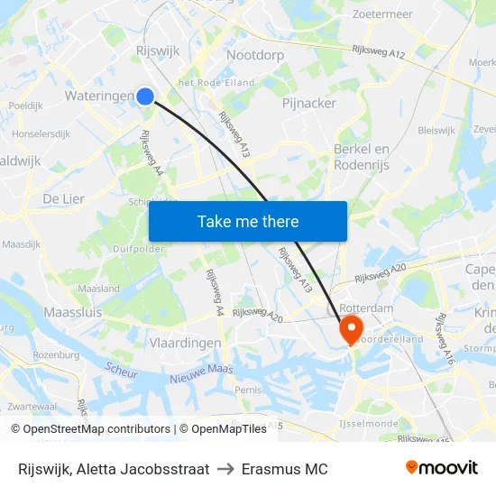 Rijswijk, Aletta Jacobsstraat to Erasmus MC map