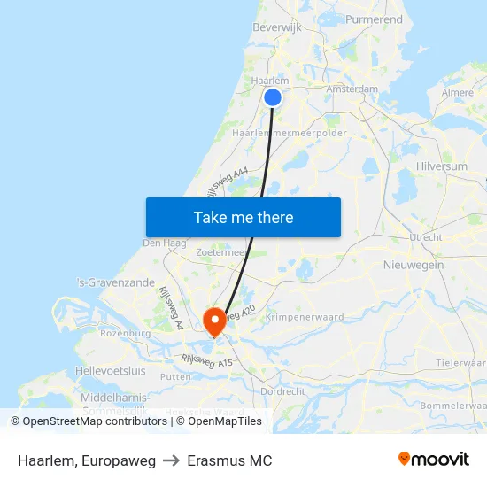 Haarlem, Europaweg to Erasmus MC map