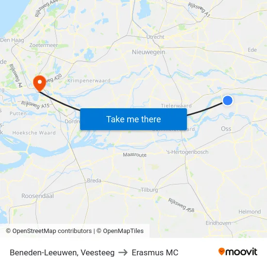 Beneden-Leeuwen, Veesteeg to Erasmus MC map
