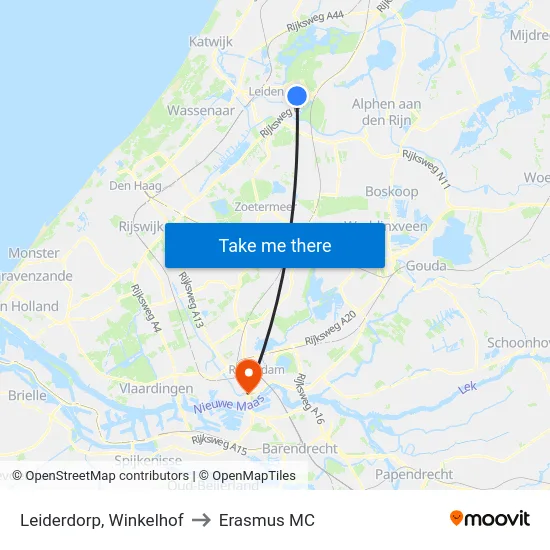 Leiderdorp, Winkelhof to Erasmus MC map