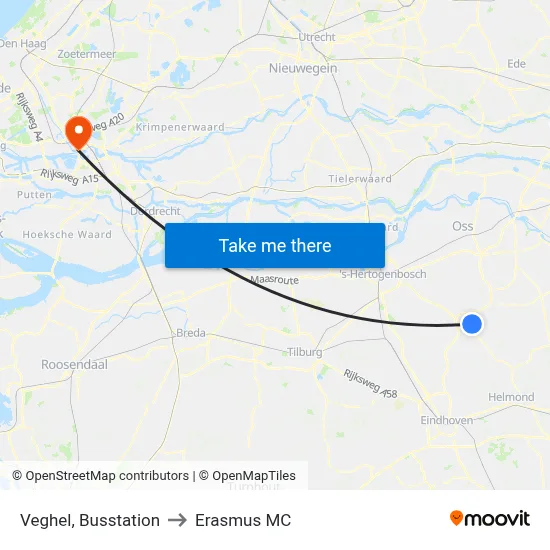 Veghel, Busstation to Erasmus MC map