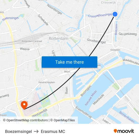 Boezemsingel to Erasmus MC map