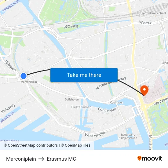 Marconiplein to Erasmus MC map