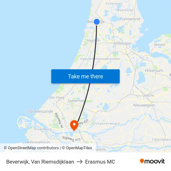 Beverwijk, Van Riemsdijklaan to Erasmus MC map