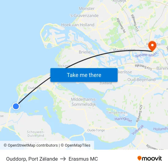 Ouddorp, Port Zélande to Erasmus MC map