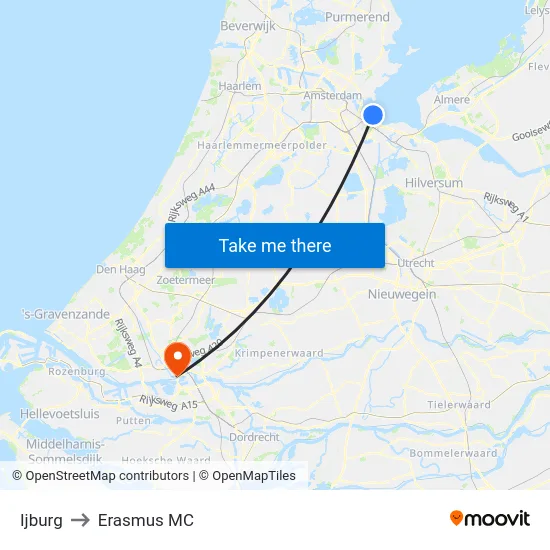 Ijburg to Erasmus MC map