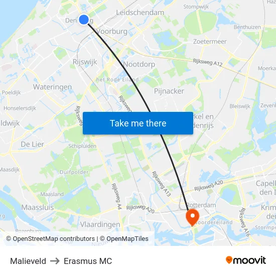 Malieveld to Erasmus MC map