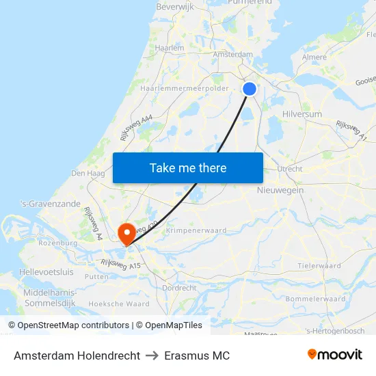 Amsterdam Holendrecht to Erasmus MC map