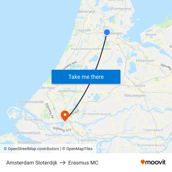 Amsterdam Sloterdijk to Erasmus MC map
