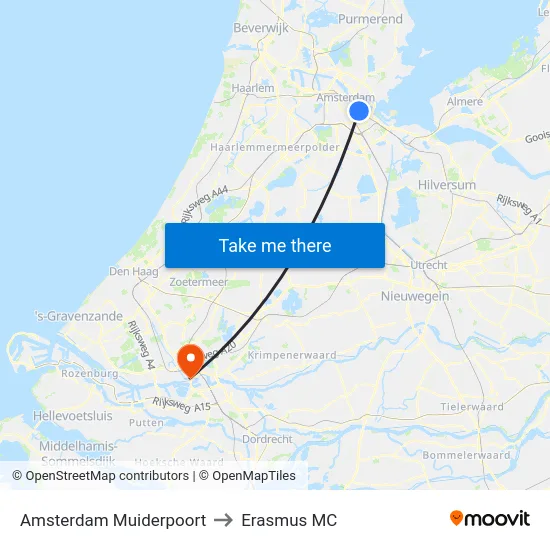 Amsterdam Muiderpoort to Erasmus MC map