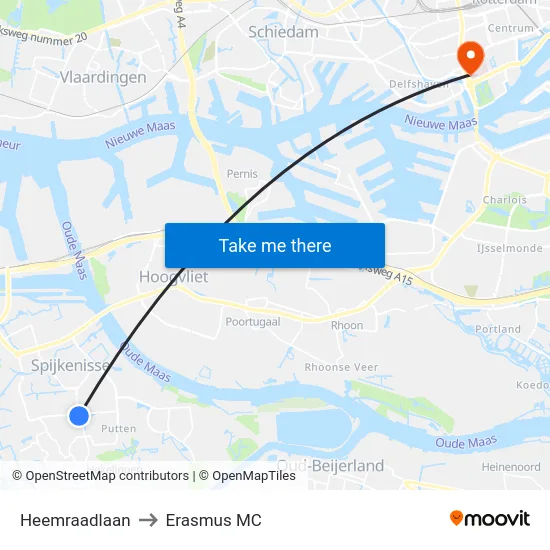 Heemraadlaan to Erasmus MC map