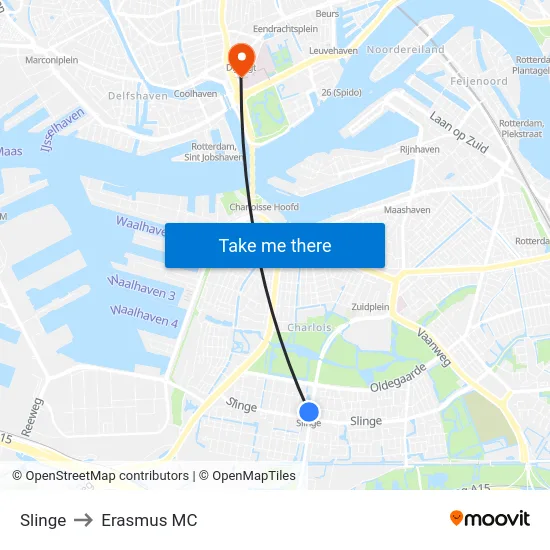 Slinge to Erasmus MC map