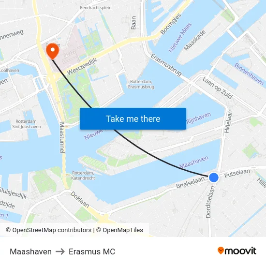 Maashaven to Erasmus MC map