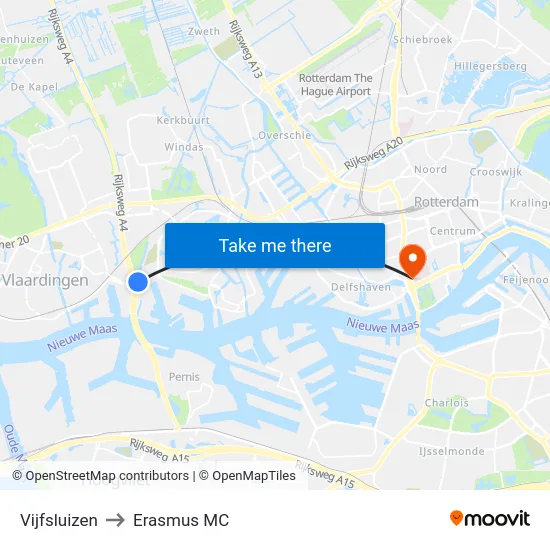 Vijfsluizen to Erasmus MC map