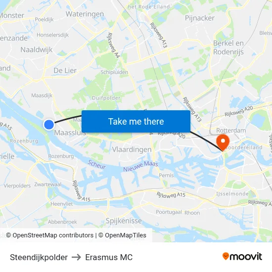 Steendijkpolder to Erasmus MC map