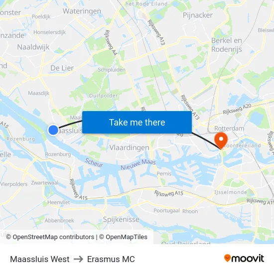 Maassluis West to Erasmus MC map