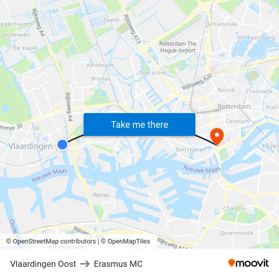 Vlaardingen Oost to Erasmus MC map