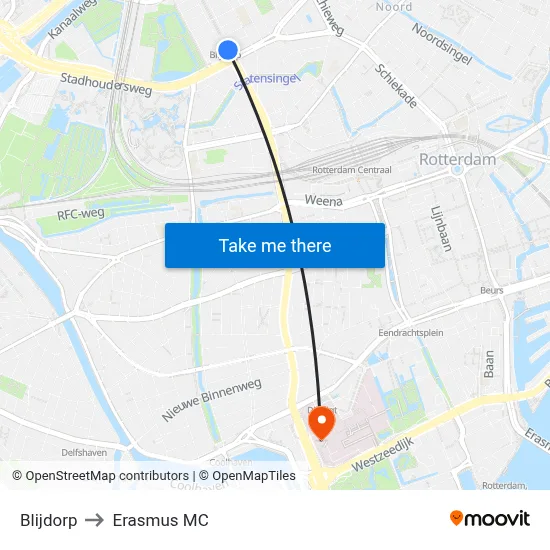 Blijdorp to Erasmus MC map