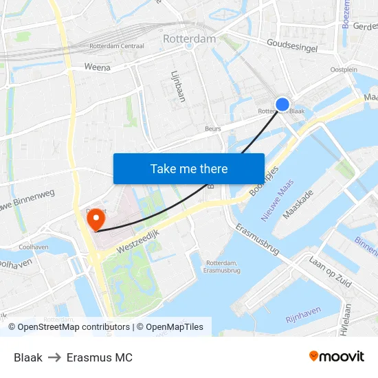 Blaak to Erasmus MC map