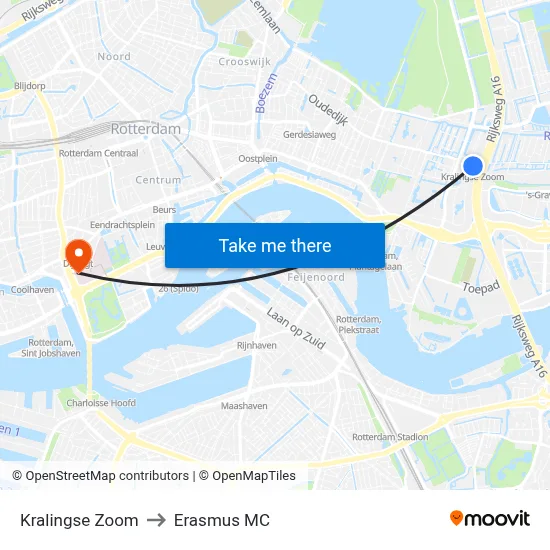 Kralingse Zoom to Erasmus MC map