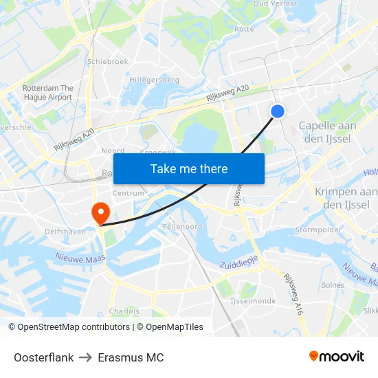 Oosterflank to Erasmus MC map