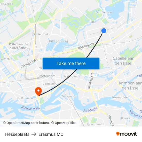 Hesseplaats to Erasmus MC map