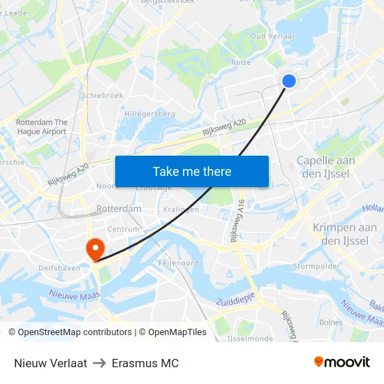 Nieuw Verlaat to Erasmus MC map