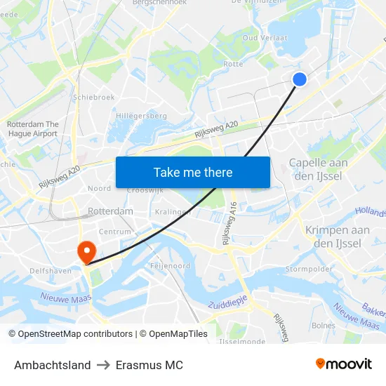 Ambachtsland to Erasmus MC map