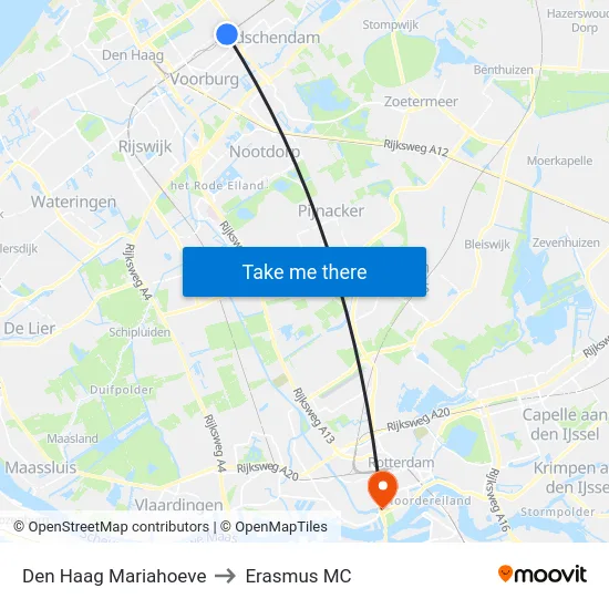 Den Haag Mariahoeve to Erasmus MC map