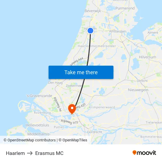 Haarlem to Erasmus MC map