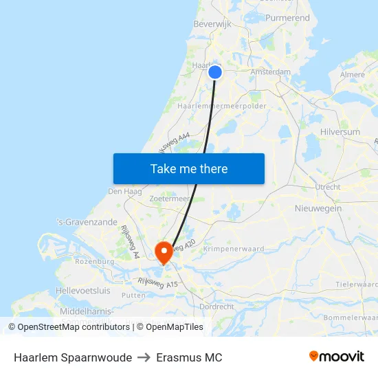 Haarlem Spaarnwoude to Erasmus MC map