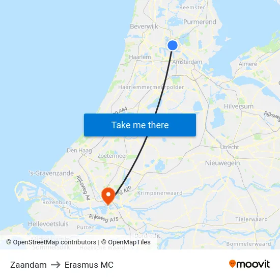 Zaandam to Erasmus MC map