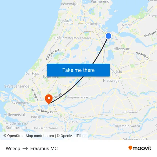 Weesp to Erasmus MC map
