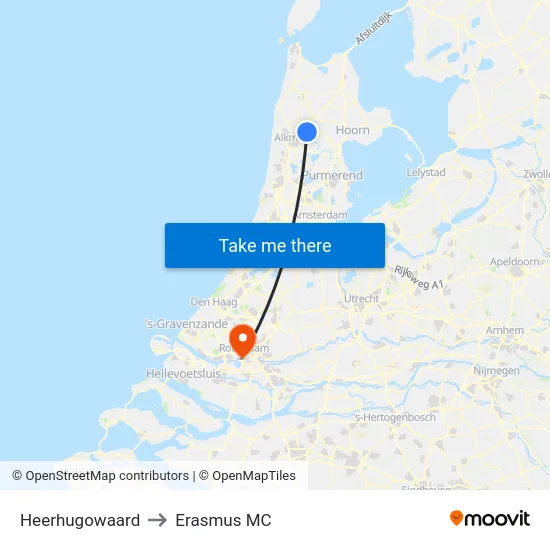 Heerhugowaard to Erasmus MC map