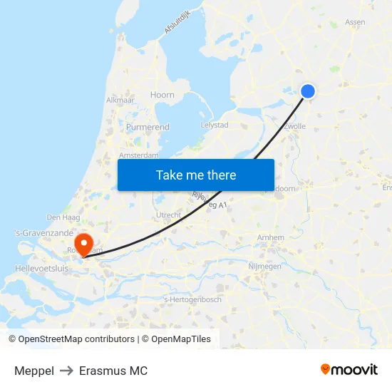 Meppel to Erasmus MC map
