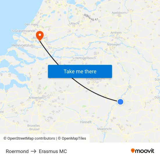 Roermond to Erasmus MC map