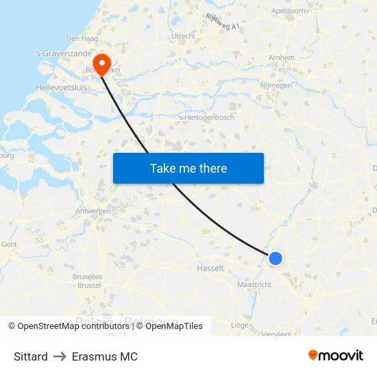 Sittard to Erasmus MC map