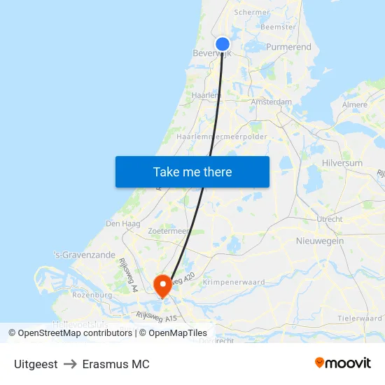 Uitgeest to Erasmus MC map