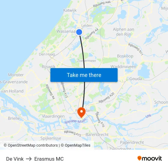 De Vink to Erasmus MC map