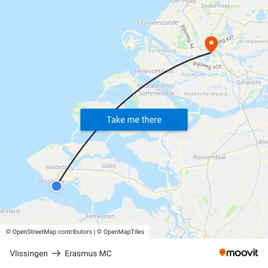 Vlissingen to Erasmus MC map