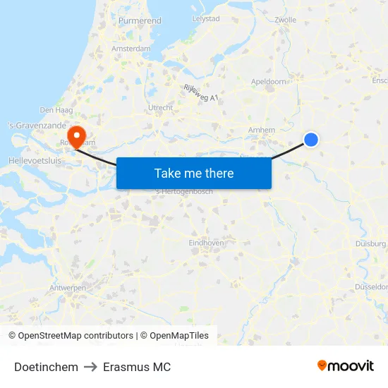 Doetinchem to Erasmus MC map