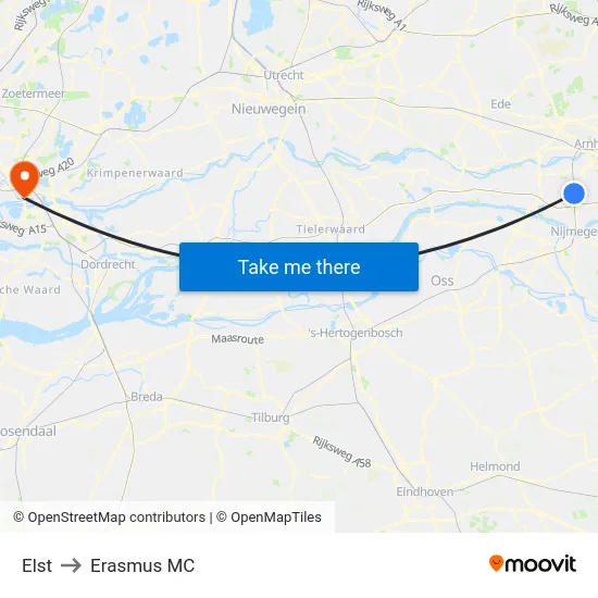 Elst to Erasmus MC map