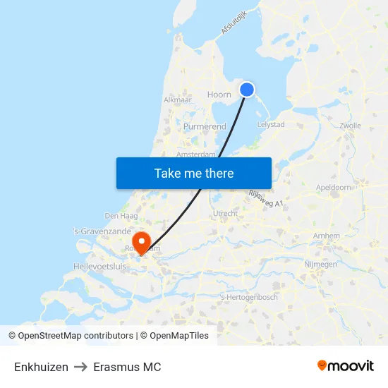 Enkhuizen to Erasmus MC map