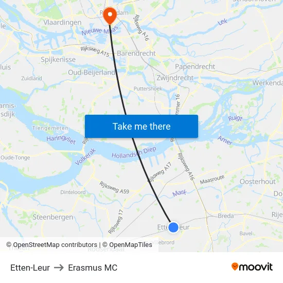 Etten-Leur to Erasmus MC map