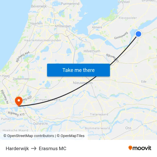Harderwijk to Erasmus MC map