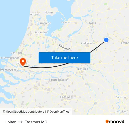 Holten to Erasmus MC map